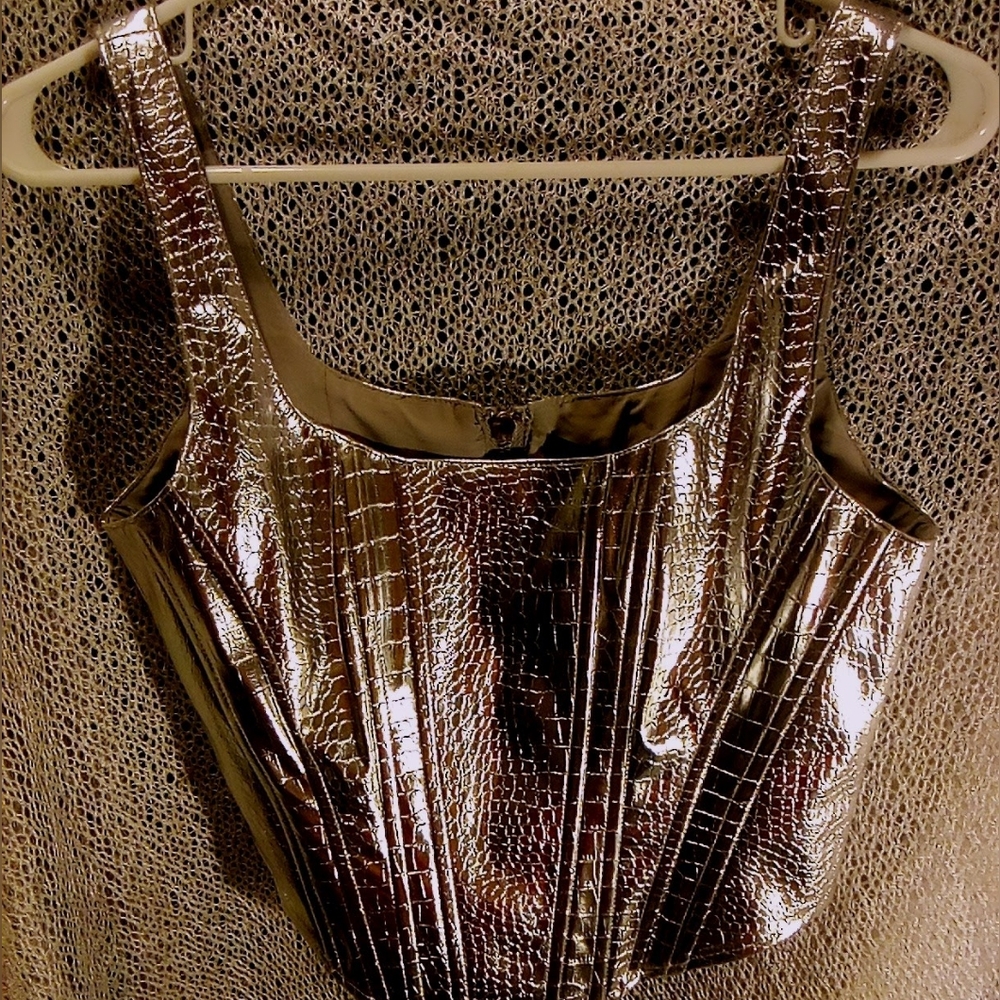 NWT Metallic Faux Croc Corset Top